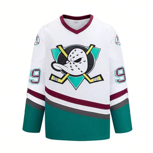 Maillot de hockey sur glace rétro personnalisé blanc et turquoise, uniforme de hockey par sublimation avec blocs de couleur, nom et numéro personnalisés, style vintage pour homme - Product Image 6