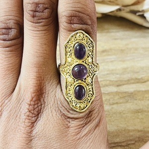 New Arrival Trendy Boho Tribal Amethyst <b>Ring</b> Vintage Brass Jewelry For Women 18K Gold Plated <b>Chunky</b> Statement Wholesale <b>Ring</b> - Product Image 4
