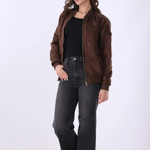 Women's Classic Brown Satin Bomber <b>Jacket</b> Zipper Up Shiny Silk Flight <b>Jacket</b> Lightweight Casual Slim Fit Outerwear Coffee Soft - Product Image 6