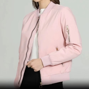 Women's Pink Bomber Jacket <b>Blush</b> Flight Coat Quilted Shoulder Padded Windbreaker Zip Up Fashion Outwear Casual Pastel Coat - Product Image 4