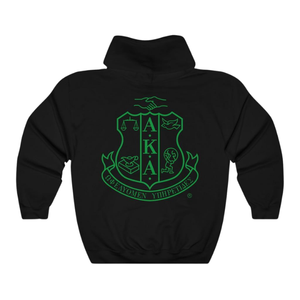 Sweat-shirt à capuche AKA Crest World Famous, noir et vert, broderie, pull à capuche, vêtements personnalisés avec lettres grecques - Product Image 2