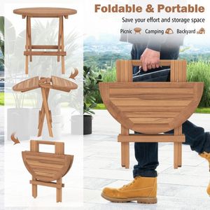 Mesa de Centro Plegable Redonda para Patio con Tablero de Madera de Teca con Listones para Uso en Exteriores - Product Image 2