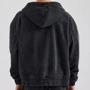 Veste à capuche en denim vintage noir avec poche avant, sweat à capuche oversize pour homme, veste zippée décontractée pour homme - Product Image 3