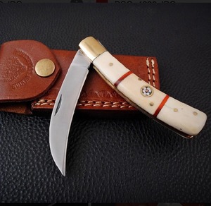 Navaja Plegable con Hoja de Acero Inoxidable y Rayas Rojas, Mango de Marfil, Navaja de Bolsillo para Camping, Longitud Total de 7.5 Pulgadas - Product Image 2