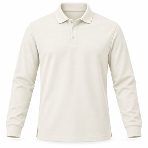<b>Men's</b> Solid Off <b>White</b> <b>Long</b> <b>Sleeve</b> Polo <b>Shirt</b> Knitted Casual Top with Button Down Collar - Product Image 1