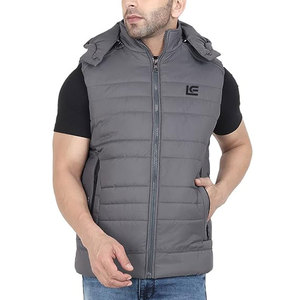 Chaleco Acolchado con Capucha para Hombre, Personalizable con Logotipo, Impermeable, Corto, Informal, para Invierno, con Cierre de Cremallera y Mezcla de Algodón - Product Image 1