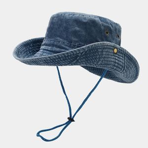 Washed Cotton Denim Bucket Sun <b>Hats</b> Wide Brim Summer Fisherman <b>Cap</b> Outdoor Fishing Travel Unisex Sun <b>Hat</b> - Product Image 1