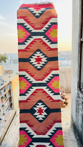 Tapis Kilim en laine tissé à la main, style tribal bohème géométrique, rustique et ethnique, pour couloir, chambre, salon, décoration intérieure - Product Image 2