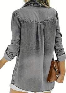 Camisas de Mezclilla Elásticas para Mujer, Calidad Premium, Botones de Verano, Manga Larga, Estilo Vintage, Ecológicas, Transpirables - Product Image 3