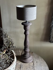 Wooden Table Lamp Boston Umber Handmade Carved <b>Wood</b> Base Rustic Decorative <b>Lighting</b> <b>Fixture</b> with Fabric Shade Living Room Diwali - Product Image 5