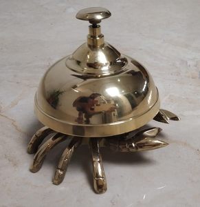 Campana de Escritorio Antigua de Latón Pulido para Recepción de Hotel, Oficina, Escuela - Campana de Servicio de Escritorio - Product Image 2