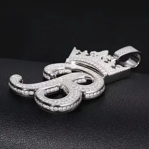 Pendentif pour homme personnalisé avec lettre en moissanite véritable de 3 carats, coupe ronde, plaqué or blanc 14 carats - Product Image 3