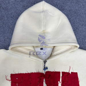New Arrived Best Price Durable Quality Zipper Distressed Hoodie <b>Rhinestone</b> Zip up <b>Jacket</b> Acid Wash Men Fleece Streetwear Hoodie - Product Image 3