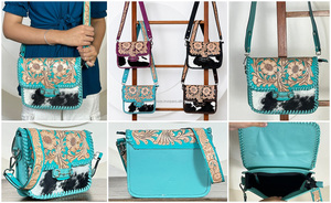 Wholesale Luxury Designer Floral Hand Tooled Leather Handbags for Women's Genuine Cowhide Leather Fashion Crossbody Shoulder <b>Bag</b> - Product Image 3