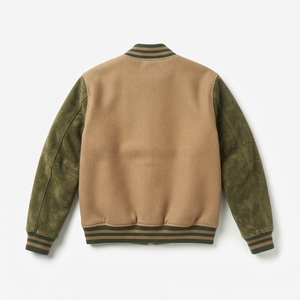 Mixed Media Varsity <b>Jacket</b> Custom Bomber Style Original Wool Body PU Sleeves Ribbed Trim Snap Button Streetwear Outerwear <b>Jacket</b> - Product Image 2