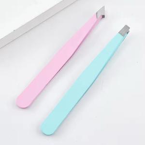 Custom Logo Durable Stainless Steel Eyebrow Tweezers Slanted Tip Beauty Makeup <b>Tool</b> with Customized Color Private Label Supplier - Product Image 3