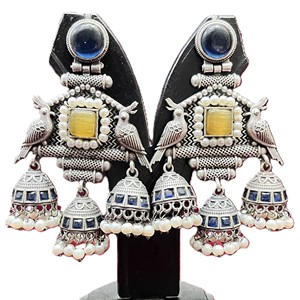 Oxidised Silver Banjara Jhumka Earrings Stylish <b>Long</b> Design for Traditional & Festive Looks Fashion Jewelry Wholesale Supplier - Product Image 4