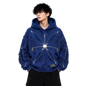 Sudadera con Capucha Oversize de Punto para Hombre, Estilo Casual Urbano, con Cremallera en la Manga, de Poliéster/Algodón, Ajuste Regular, para Invierno - Product Image 1