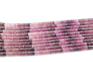 Tourmaline rose naturelle 5-6mm perles coupées de roue 10 pouces à facettes en forme de pneu perles Heishi en tourmaline rose uni - Product Image 4