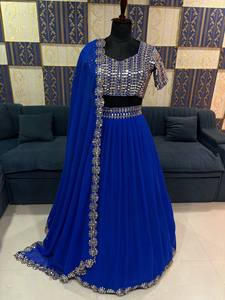 ชุดเลเฮนกา โจลี ดูปาตตา ผ้าจอร์เจตต์เนื้อหนัก ปักลายด้วยดิ้น ประดับด้วยงานตัดเย็บ ตกแต่งด้วยลายปักแบบโมเดิร์น เหมาะสำหรับงานปาร์ตี้ ความยาวระดับพื้น แห้งเร็ว - Product Image 5