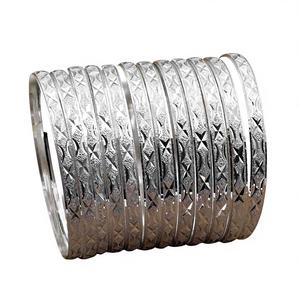 Wholesale Silver Plated Brass Bangles-Customized Size 12 Piece Set Women's Party Traditional <b>Fashion</b> Bangles - Product Image 2