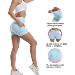 Shorts de sport décontractés et respirants pour femmes, taille haute, imprimé dessin animé donut, avec poches, séchage rapide, pour la gym et la course à pied - Product Image 6