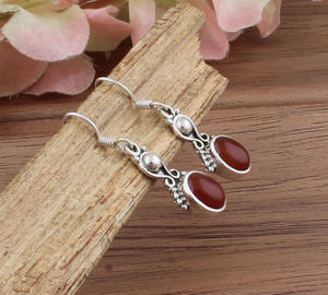 Boucles d'oreilles en pierre précieuse d'onyx rouge naturel, argent sterling 925, boucles d'oreilles pendantes de luxe, cadeau de mariage et d'anniversaire pour femmes, vente en gros - Product Image 3