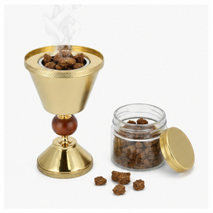 Luxury Gold Metal Bakhoor Burner with Wooden Ball Accent Arabian Mabkhara Charcoal Oud Incense Holder for Middle East Home <b>Decor</b> - Product Image 4