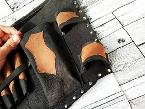 Étui à ciseaux de barbier en cuir robuste, sac à outils professionnel pour coiffeur, étui pour ciseaux et peignes LBSH-0008 - Product Image 2