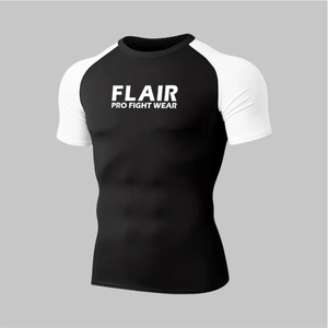 Flair Men's <b>Black</b> And White Raglan Sleeve <b>Compression</b> <b>Shirt</b> Quick Dry Slim Fit Sporty O-Neck Base Layer - Product Image 5