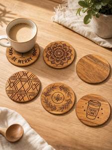 ชุดจานรองแก้วไม้ทรงกลม Eco Wood Coaster Collection พร้อมกล่องเก็บ จานรองแก้วไม้แบบใช้ซ้ำได้ทันสมัย คุณภาพสูง - Product Image 5