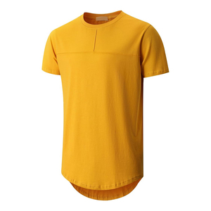 T-shirt tricoté jaune à col rond et manches courtes, coupe classique, couleur unie, décontracté, longueur longue, design épuré - Product Image 1