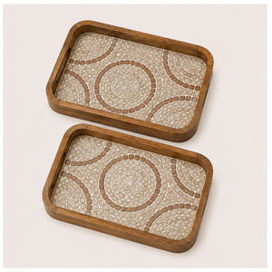 Handcrafted Wooden Serving Tray Set with Traditional Peacock Mughal Art Nesting <b>Decorative</b> Trays for <b>Kitchen</b> Dining - Product Image 1