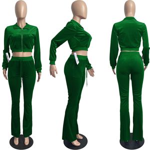 High Quality Custom Women's Velour Tracksuit Zip-up Cropped Hoodie and <b>Jogger</b> <b>Set</b> Casual Sports Velvet Sweatsuit - Product Image 2