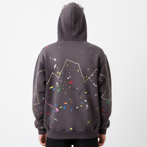 OEM Custom Paint Splatter Zip <b>Hoodie</b> Heavy Cotton Fleece Splashed Graphic <b>Stitching</b> <b>Oversized</b> Streetwear Men Sweatshirts - Product Image 6