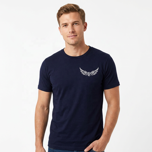 Camiseta de Manga Corta Azul Marino para Hombre con Logotipo R con Alas Blancas Estampado en la Parte Delantera, Cuello Redondo Informal, Algodón Jersey, Corte Regular - Product Image 4