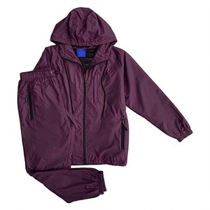 Ensemble de survêtement unisexe vintage violet écologique avec veste coupe-vent à capuche entièrement zippée et pantalon de jogging léger pour le sport en extérieur - Product Image 5
