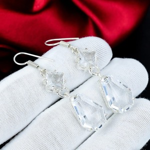 Boucles d'oreilles en topaze blanche, argent sterling 925, pierres précieuses, boucles d'oreilles pendantes, bijoux en argent faits à la main pour femmes, cadeau d'amour - Product Image 1