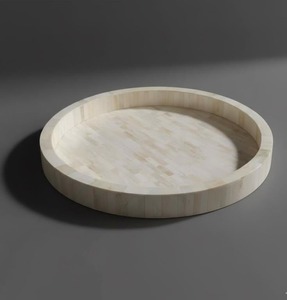 Plateau de service rayé avec poignées dorées, finition laquée, usage décoratif résidentiel - Product Image 4