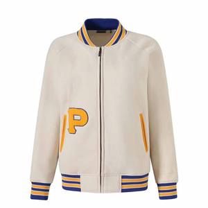 Psi | Omega | Sorority Letter Embroidered Front Button Closure Regular Fit Autumn Satin <b>Womens</b> Cream <b>Varsity</b> <b>Jacket</b> <b>Women</b> - Product Image 1