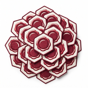 Badge personnalisé hexagonal en forme d'oiseau chouette à poitrine rouge, en sergé blanc avec bordure anthracite, à thermocoller, fournisseur de patchs de marque - Product Image 6