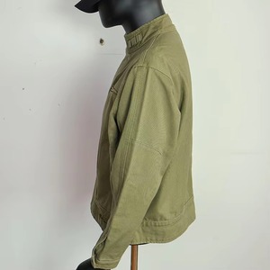Men's Olive Green Canvas Workwear Shirt <b>Jacket</b> Stand Collar Single Button Regular Fit Solid Color Breathable Cotton Material - Product Image 3