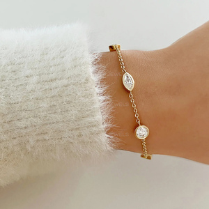 14K <b>Gold</b> Multi Shape Lab Grown Diamond Bezel <b>Bracelet</b>, Diamond Station Tennis <b>Bracelet</b> Minimalist Luxury Jewelry Gift for Women - Product Image 4