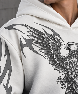 Sweat-shirt à capuche oversize pour homme, imprimé aigle blanc, en coton French Terry, décontracté, avec poches, respirant, coupe hiver - Product Image 5