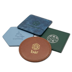 Waterproof Leather <b>Coasters</b> with Custom Logo and Holder PU Leather <b>Drink</b> Mat <b>for</b> Wedding Party Gifts Table Decoration - Product Image 4