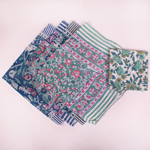 Handmade Floral Block Printed Cotton Multi-Colour Bandana Eco-Friendly Breathable <b>Tie</b> <b>Back</b> Head Wrap Stylish Unisex Square Scarf - Product Image 4