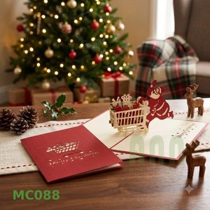 Cartes de vœux 3D personnalisées de haute qualité, faites à la main, avec un chariot du Père Noël, en papier, fabriquées au Vietnam, élégantes, style Japandi, artisanat d'ange, Noël ANN - Product Image 6