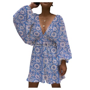 Vestido Casual de Verano para Mujer con Estampado Artesanal, Cuello en V Profundo y Manga Linterna, Ajustado y Sexy, Ideal para Club - Product Image 6
