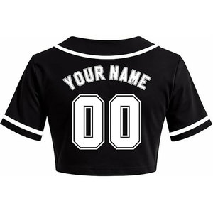 Maillot de baseball court pour femme, personnalisable avec nom et numéro, boutonné, pour softball, uniforme d'équipe, crop top respirant, couleur noire - Product Image 3