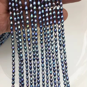 Perlas de Arroz de Agua Dulce Azul Oscuro, 3-5mm, Ovaladas, Sueltas, para Fabricación de Joyería, Venta al Por Mayor, Alto Brillo - Product Image 1